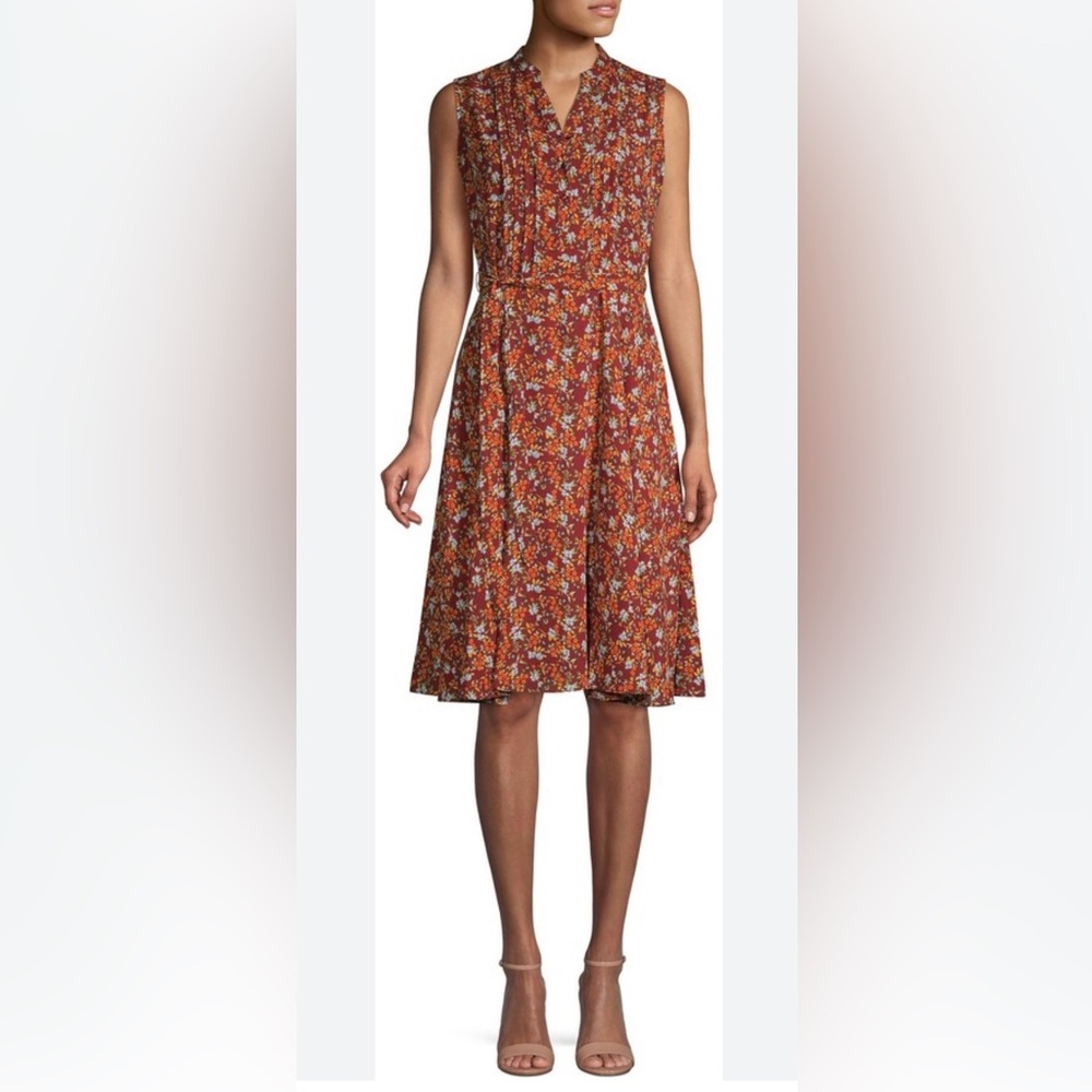 Nanette Lepore Brown and Orange Pleated A-Line Midi